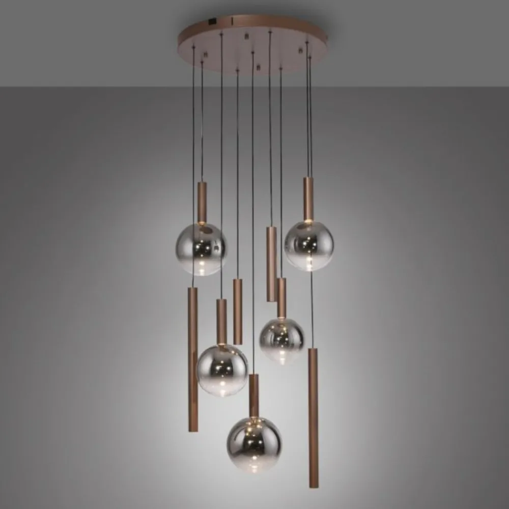 Lampadari Moderni-Selezionato da Mazzolaluce Lampadario marrone con sfere di vetro per soggiorno moderno