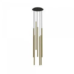 Lampadari Moderni-Selezionato da Mazzolaluce Lampadario moderno a cascata 7 luci cilindri oro per soggiorno