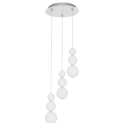 Lampadari Moderni-Selezionato da Mazzolaluce Lampadario moderno a cascata tre sospensioni in vetro bianco led 3000k