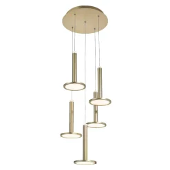 Lampadari Moderni-Selezionato da Mazzolaluce Lampadario moderno a cascata 5 luci dischi ottone led 3000k