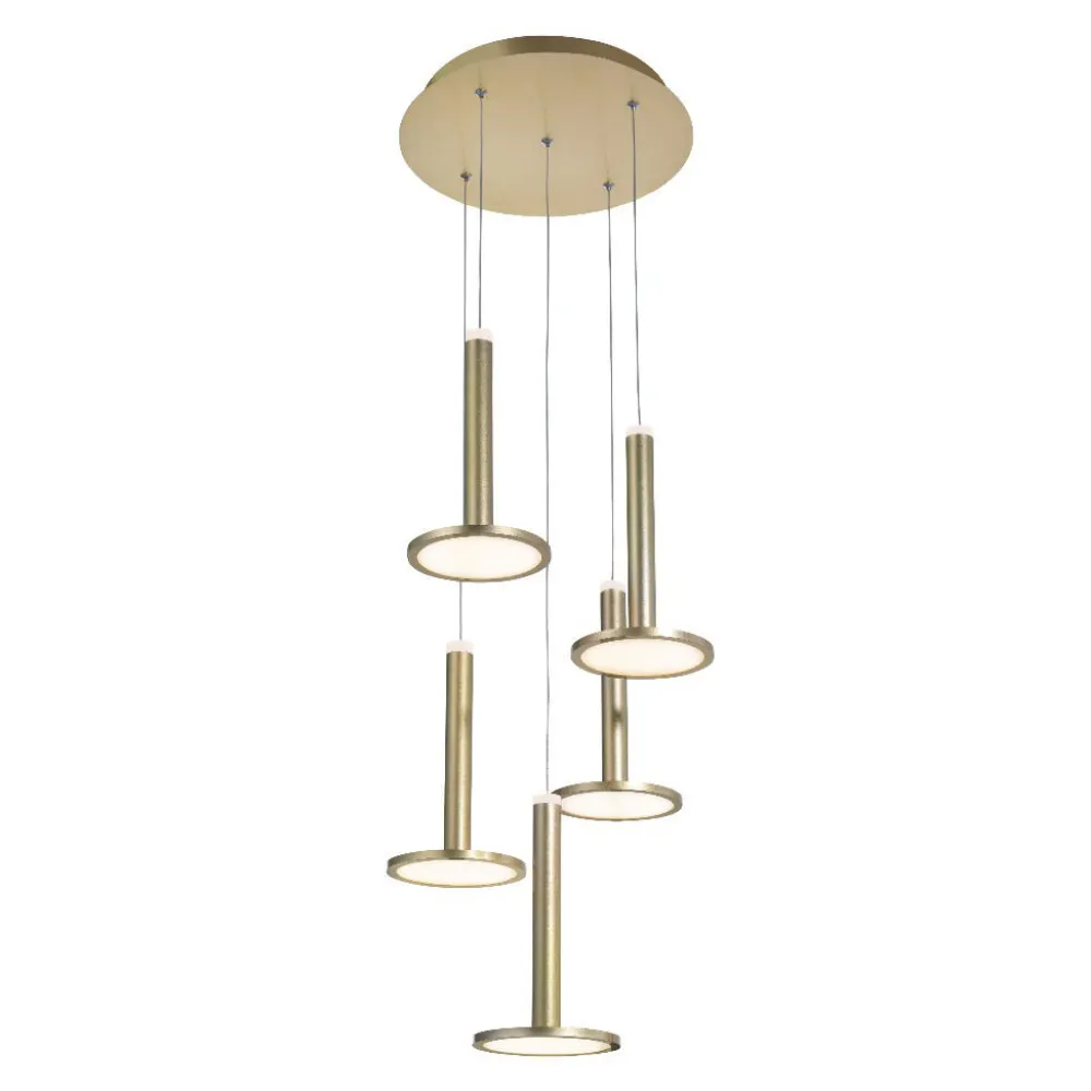 Lampadari Moderni-Selezionato da Mazzolaluce Lampadario moderno a cascata 5 luci dischi ottone led 3000k