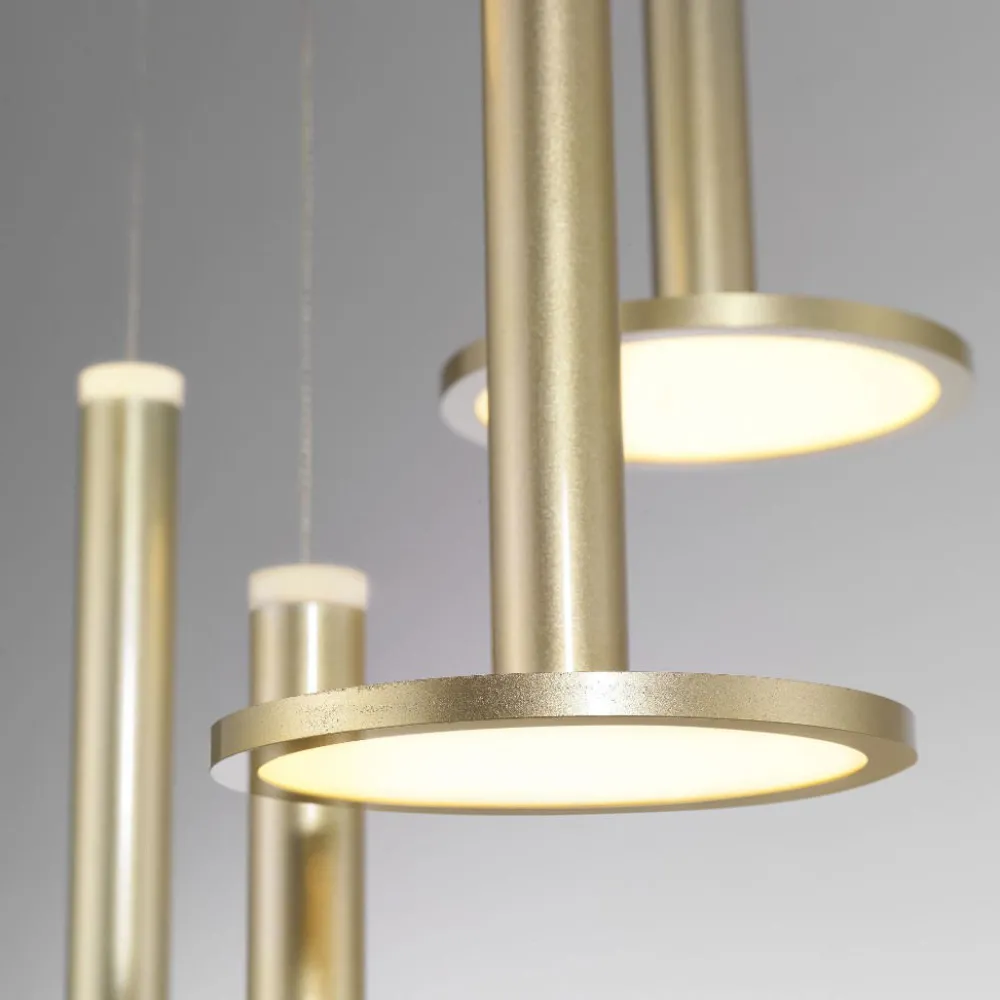 Lampadari Moderni-Selezionato da Mazzolaluce Lampadario moderno a cascata 5 luci dischi ottone led 3000k