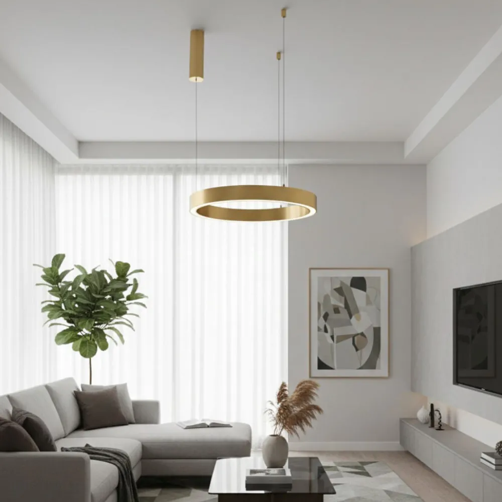 Lampadari Moderni-Selezionato da Mazzolaluce Lampadario moderno ad anello oro led 3000k dimmerabile