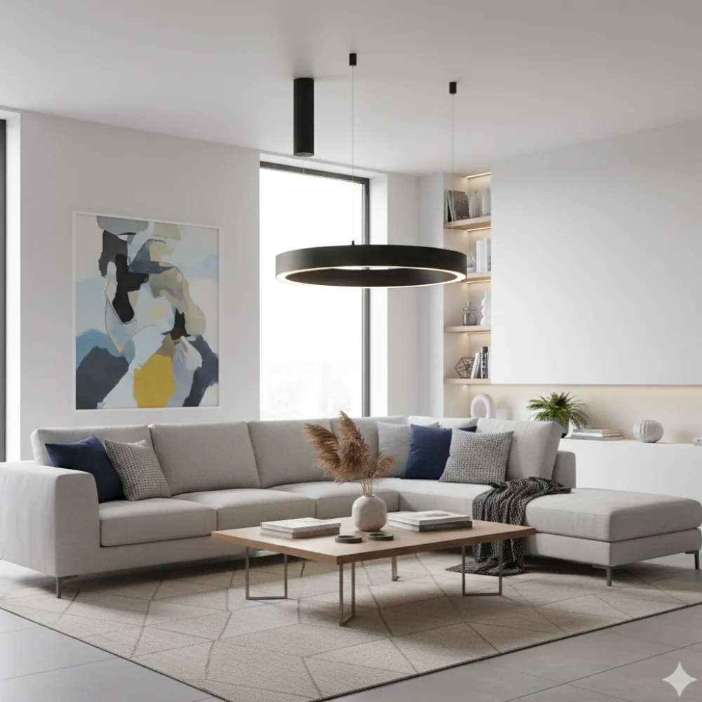 Lampadari Moderni-Selezionato da Mazzolaluce Lampadario moderno ad anello led 3000k nero dimmerabile