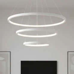 Lampadari Moderni-Selezionato da Mazzolaluce Lampadario moderno 3 anelli bianchi led 108w 3000k dimmerabile