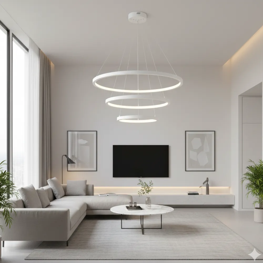 Lampadari Moderni-Selezionato da Mazzolaluce Lampadario moderno 3 anelli bianchi led 108w 3000k dimmerabile