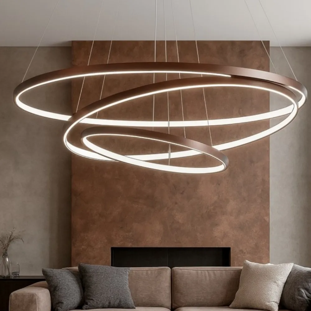 Lampadari Moderni-Selezionato da Mazzolaluce Lampadario moderno anelli led marrone 3000k per soggiorno