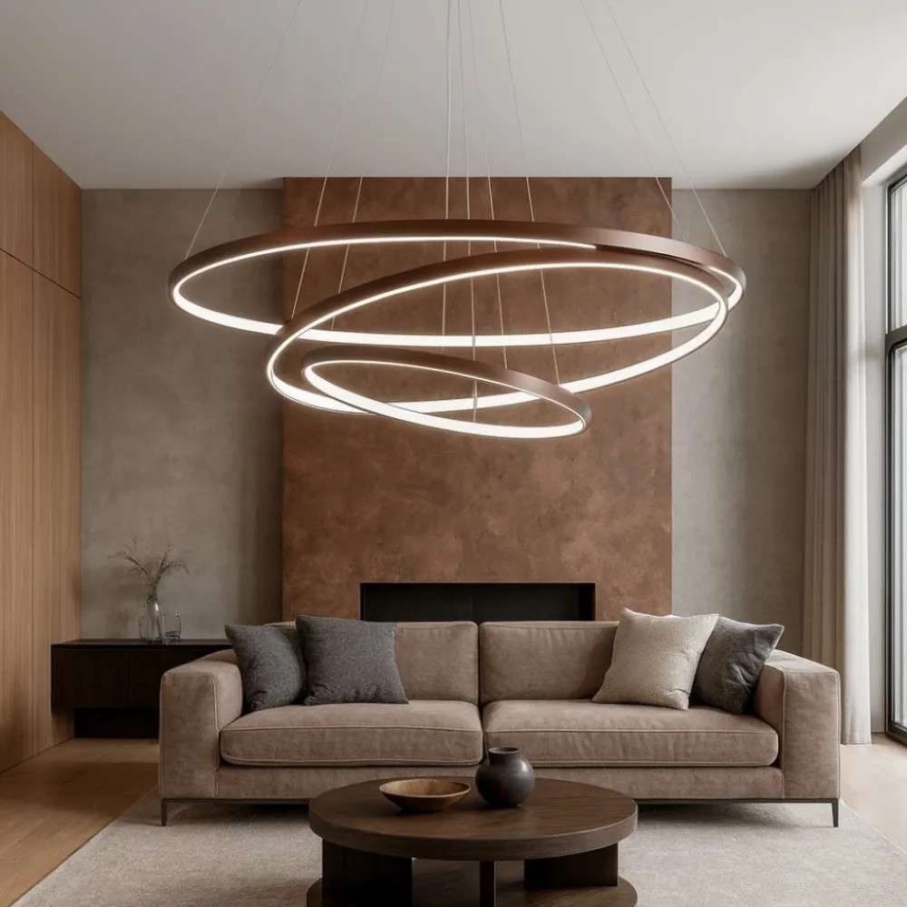 Lampadari Moderni-Selezionato da Mazzolaluce Lampadario moderno anelli led marrone 3000k per soggiorno