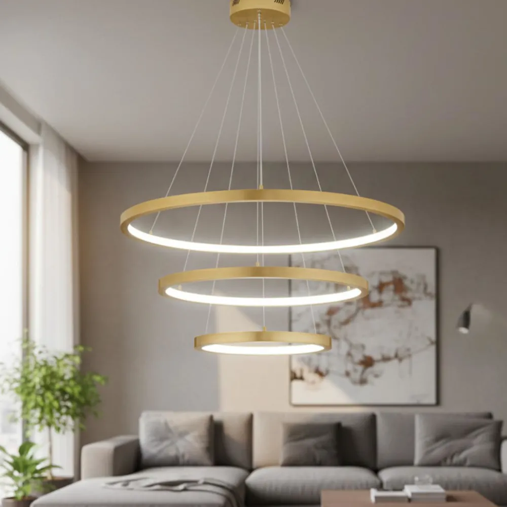 Lampadari Moderni-Selezionato da Mazzolaluce Lampadario moderno 3 anelli led 3000k dimmerabile oro