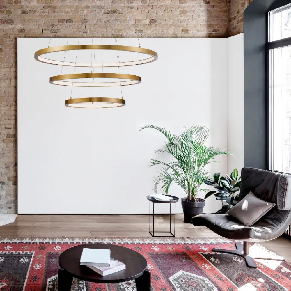Lampadari Moderni-Selezionato da Mazzolaluce Lampadario moderno 3 anelli led 3000k dimmerabile oro