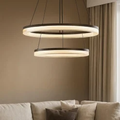 Lampadari Moderni-Selezionato da Mazzolaluce Lampadario moderno anelli nero per salotto led 3000k