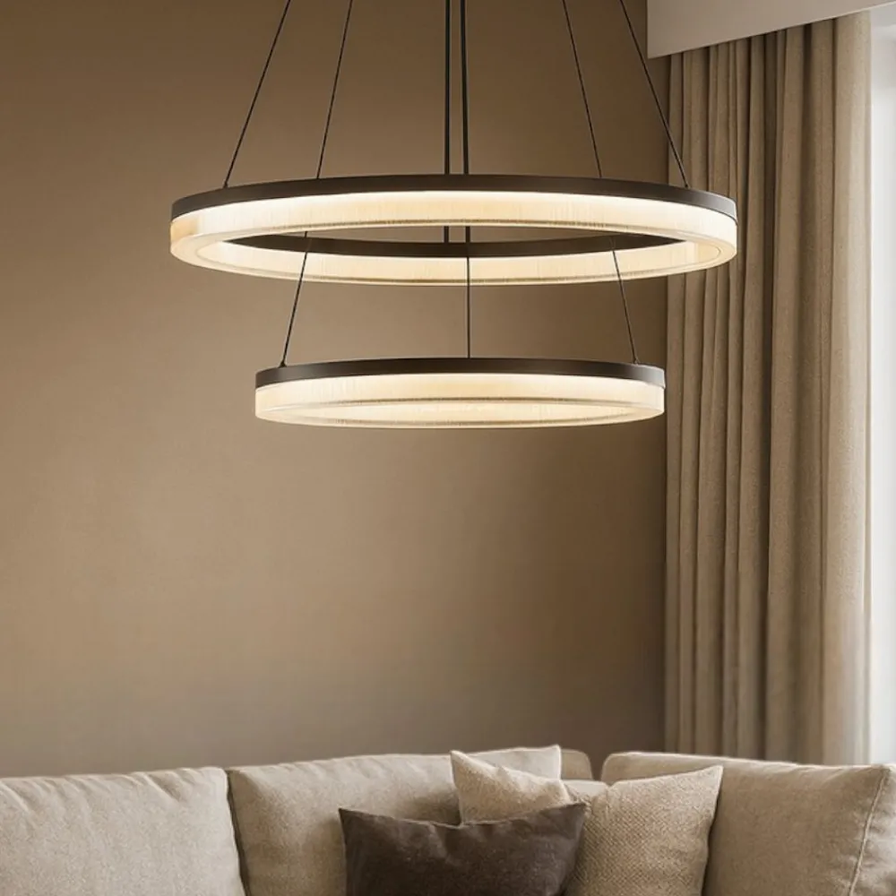 Lampadari Moderni-Selezionato da Mazzolaluce Lampadario moderno anelli nero per salotto led 3000k