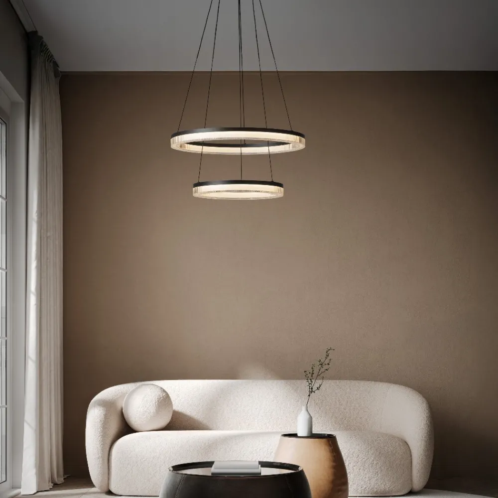 Lampadari Moderni-Selezionato da Mazzolaluce Lampadario moderno anelli nero per salotto led 3000k