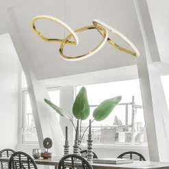 Lampadari Moderni-Selezionato da Mazzolaluce Lampadario moderno anelli oro led 41w 3000k dimmerabile