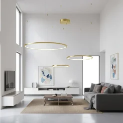 Lampadari Moderni-Selezionato da Mazzolaluce Lampadario moderno 3 anelli oro led 3000k dimmerabile per salone
