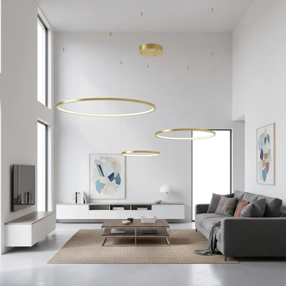 Lampadari Moderni-Selezionato da Mazzolaluce Lampadario moderno 3 anelli oro led 3000k dimmerabile per salone