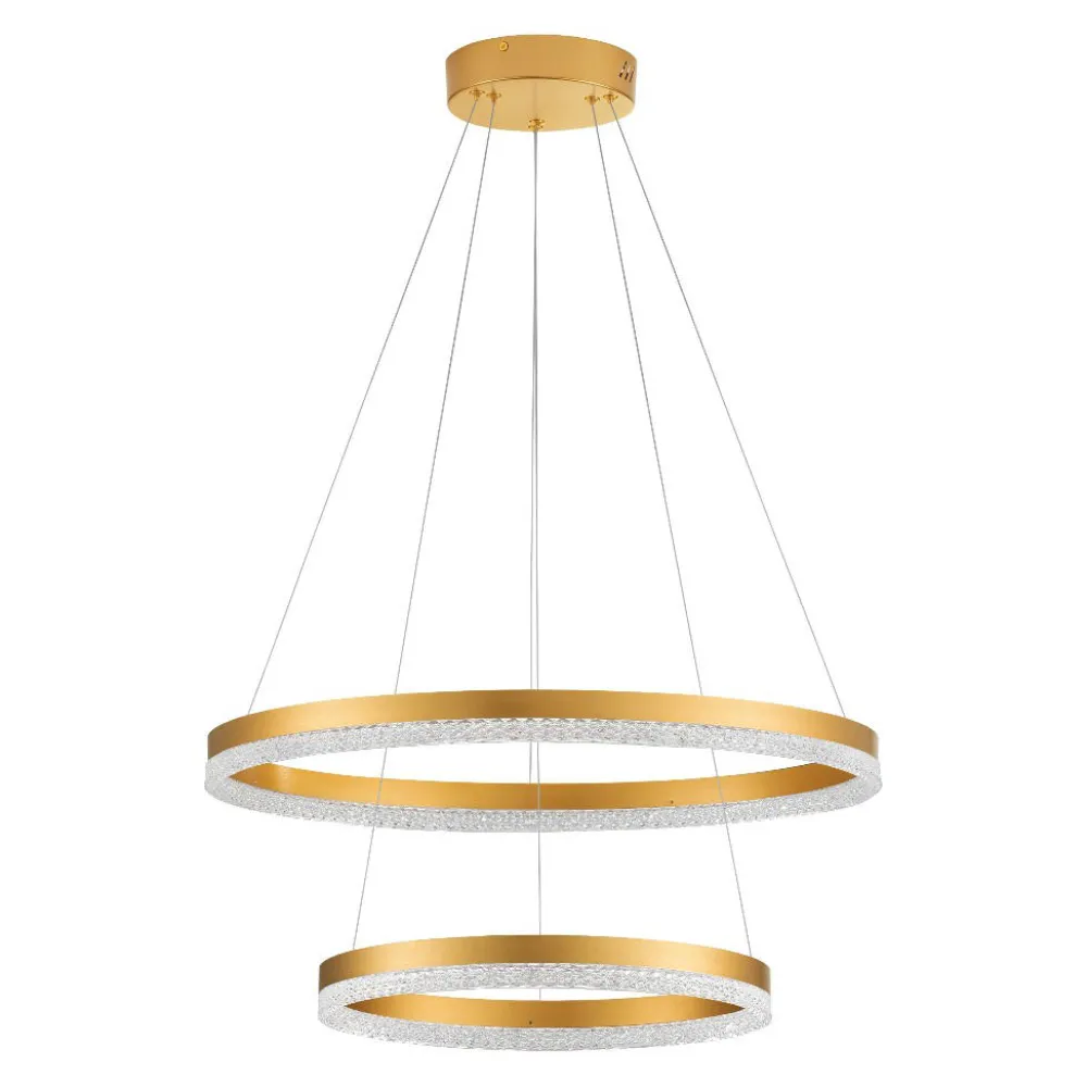 Lampadari Moderni-Selezionato da Mazzolaluce Lampadario moderno anelli oro spazzolato cristalli led 3000k dimmerabile