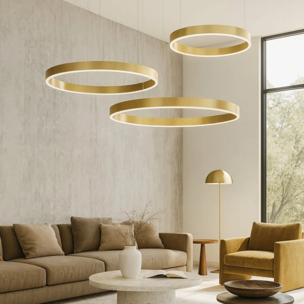 Lampadari Moderni-Selezionato da Mazzolaluce Lampadario moderno 3 anelli oro led 140w 2700k a 6000k