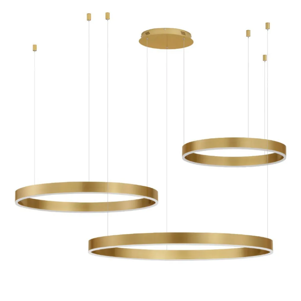 Lampadari Moderni-Selezionato da Mazzolaluce Lampadario moderno 3 anelli oro led 140w 2700k a 6000k