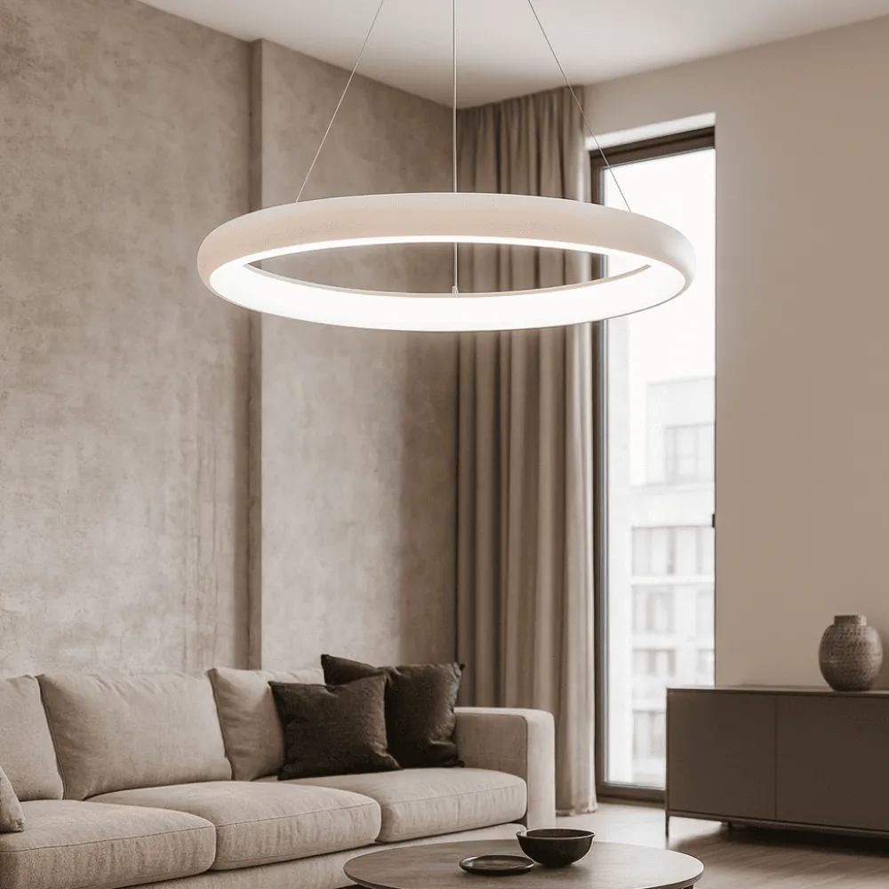 Lampadari Moderni-Selezionato da Mazzolaluce Lampadario moderno anello bianco led 52w 3000k 61cm