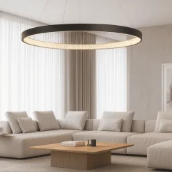 Lampadari Moderni-Selezionato da Mazzolaluce Lampadario moderno anello nero 80cm led 3000k cristalli per salotto