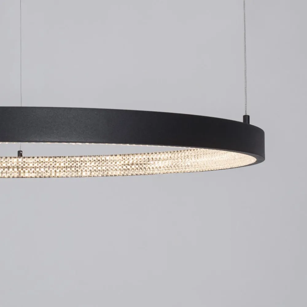 Lampadari Moderni-Selezionato da Mazzolaluce Lampadario moderno anello nero 80cm led 3000k cristalli per salotto