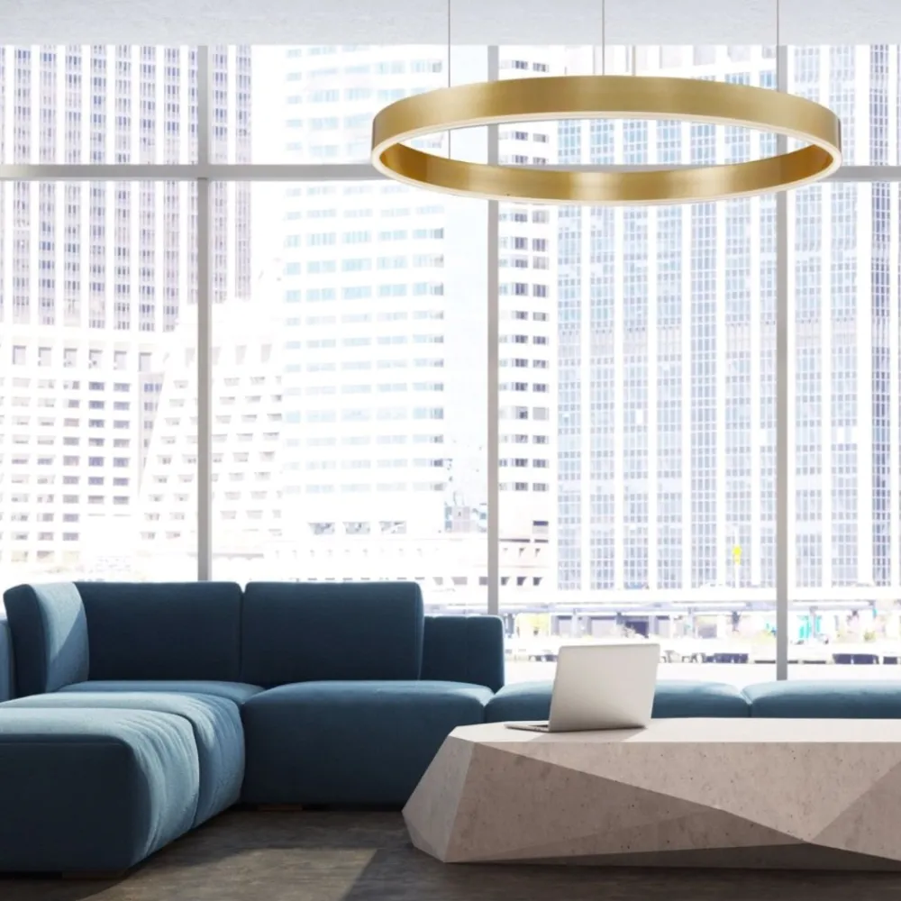 Lampadari Moderni-Selezionato da Mazzolaluce Lampadario moderno anello oro 80cm led 48w 3000k dimmerabile