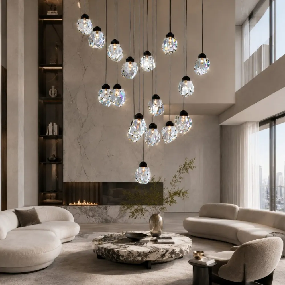 Lampadari Moderni-Eglo Lampadario moderno a sospensione pendenti in cristallo led dimmerabile