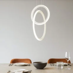 Lampadari Moderni-Selezionato da Mazzolaluce Lampadario moderno bianco led 48w 3000k design cerchi