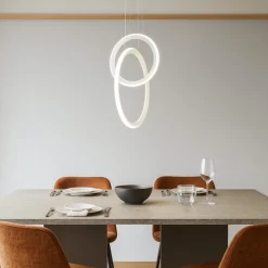 Lampadari Moderni-Selezionato da Mazzolaluce Lampadario moderno bianco led 48w 3000k design cerchi