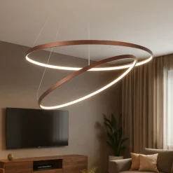 Lampadari Moderni-Selezionato da Mazzolaluce Lampadario moderno cerchi led 3000k marrone per soggiorno