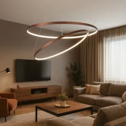 Lampadari Moderni-Selezionato da Mazzolaluce Lampadario moderno cerchi led 3000k marrone per soggiorno