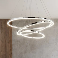 Lampadari Moderni-Selezionato da Mazzolaluce Lampadario moderno cerchi led 135w 3000k cromo per soggiorno