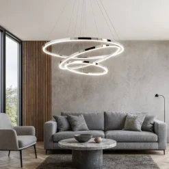 Lampadari Moderni-Selezionato da Mazzolaluce Lampadario moderno cerchi led 135w 3000k cromo per soggiorno