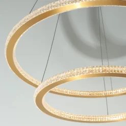 Lampadari Moderni-Selezionato da Mazzolaluce Lampadario moderno cerchi led oro per soggiorno contemporaneo