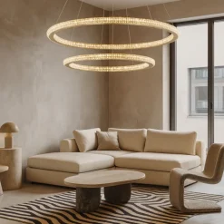 Lampadari Moderni-Selezionato da Mazzolaluce Lampadario moderno cerchi led oro per soggiorno contemporaneo