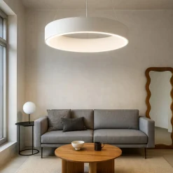 Lampadari Moderni-Selezionato da Mazzolaluce Lampadario moderno cerchio bianco led 4000k per soggiorno