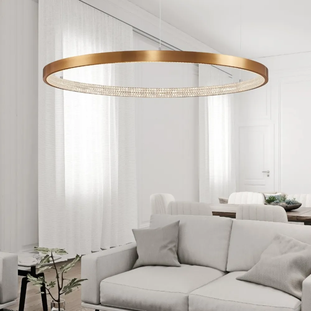 Lampadari Moderni-Selezionato da Mazzolaluce Lampadario moderno cerchio 110cm led oro per salone