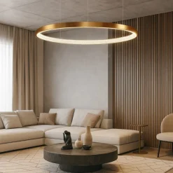 Lampadari Moderni-Selezionato da Mazzolaluce Lampadario moderno cerchio 110cm led oro per salone