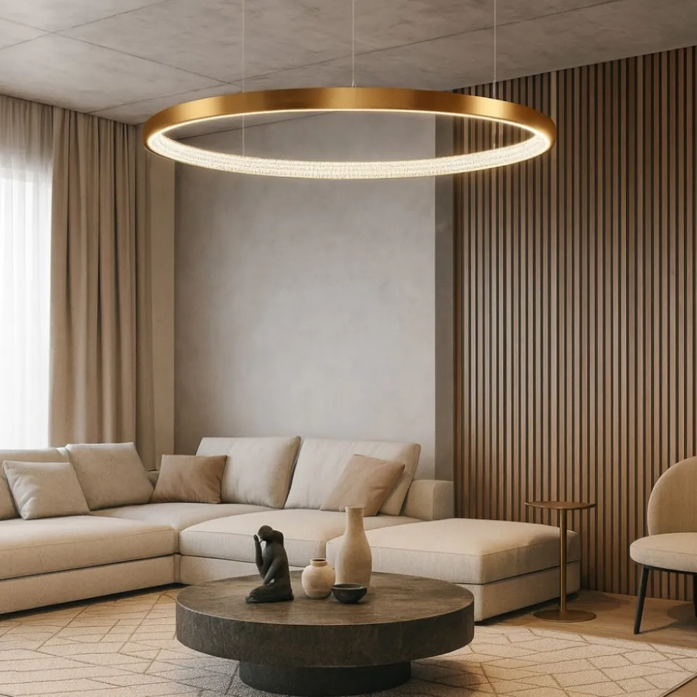 Lampadari Moderni-Selezionato da Mazzolaluce Lampadario moderno cerchio 110cm led oro per salone