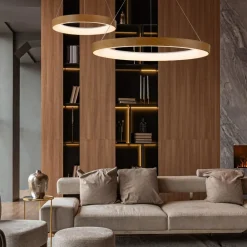 Lampadari Moderni-Selezionato da Mazzolaluce Lampadario moderno cerchio effetto legno led 45w 2700k-5000k con telecomando app