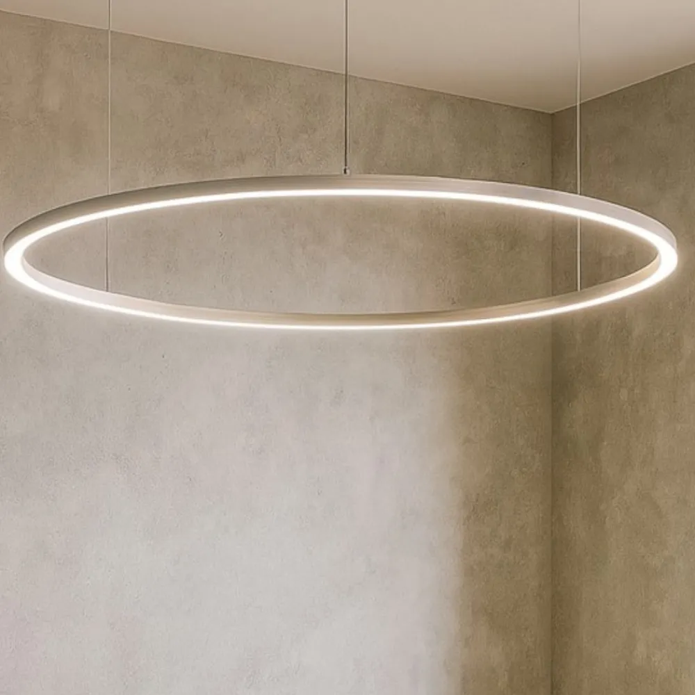 Lampadari Moderni-Selezionato da Mazzolaluce Lampadario moderno cerchio grigio 80cm led 46w 3000k dimmerabile