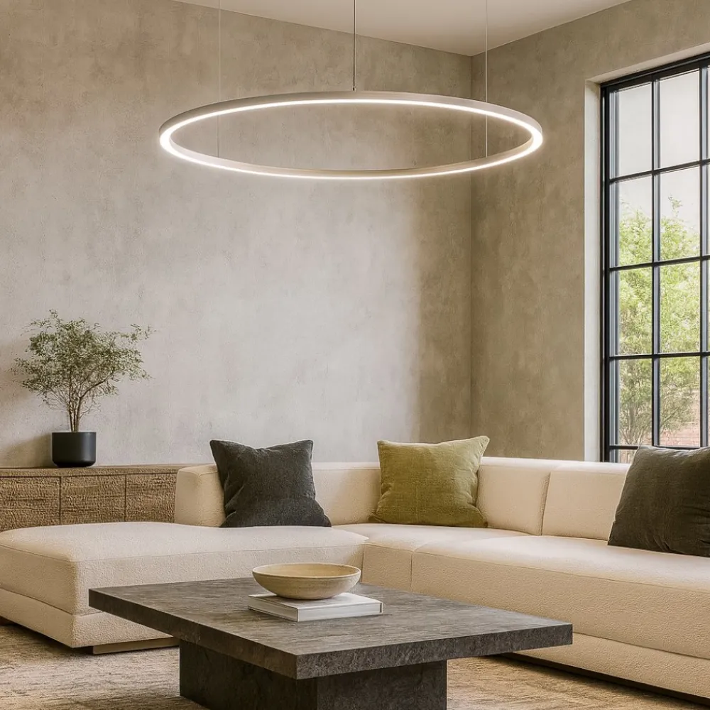 Lampadari Moderni-Selezionato da Mazzolaluce Lampadario moderno cerchio grigio 80cm led 46w 3000k dimmerabile