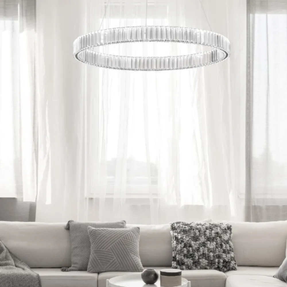 Lampadari Moderni-Selezionato da Mazzolaluce Lampadario moderno cerchio led di cristallo trasparente