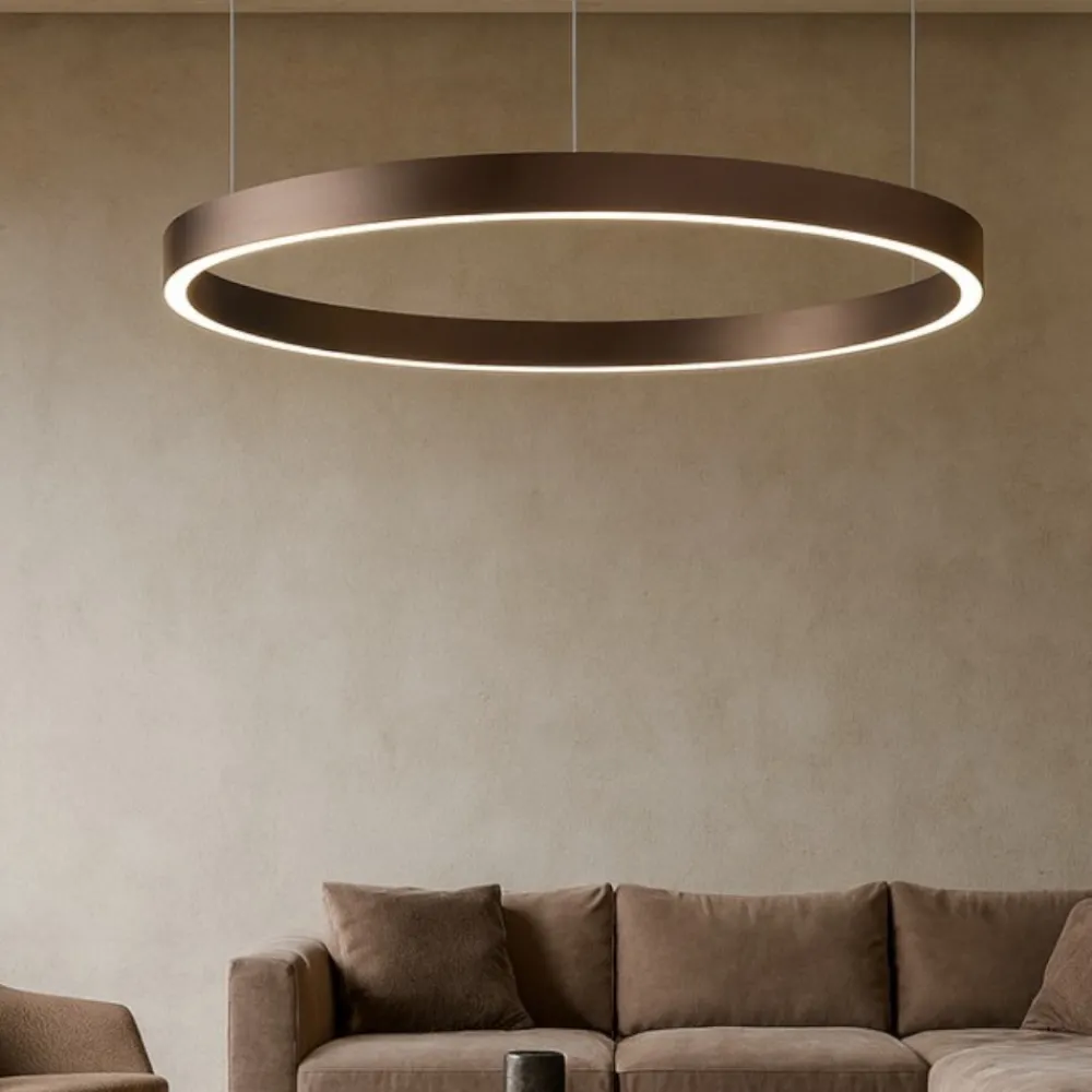 Lampadari Moderni-Selezionato da Mazzolaluce Lampadario moderno cerchio marrone led 60w 3000k