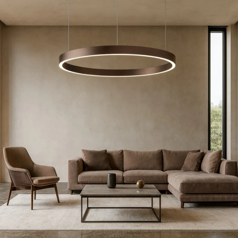 Lampadari Moderni-Selezionato da Mazzolaluce Lampadario moderno cerchio marrone led 60w 3000k