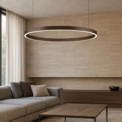 Lampadari Moderni-Selezionato da Mazzolaluce Lampadario moderno cerchio marrone 98cm led 3000k per soggiorno