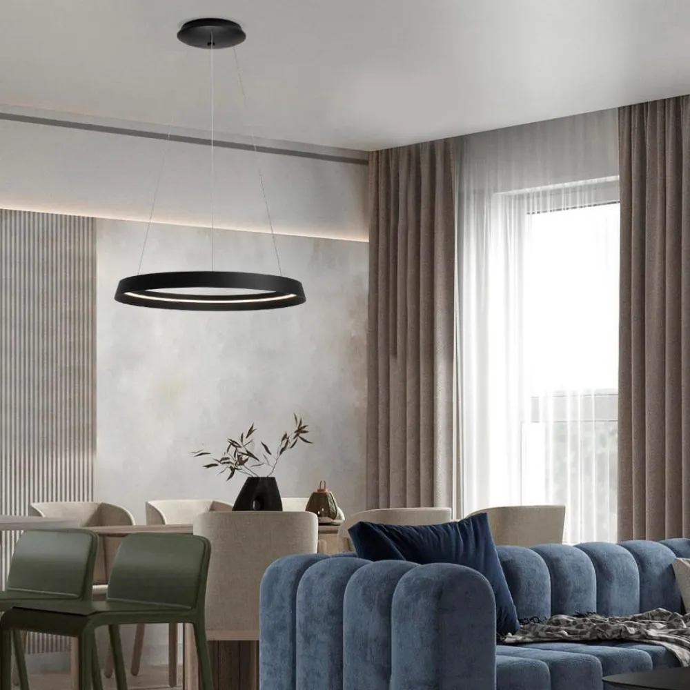 Lampadari Moderni-Selezionato da Mazzolaluce Lampadario moderno cerchio nero 60cm led 52w 2700k 3000k dimmerabile