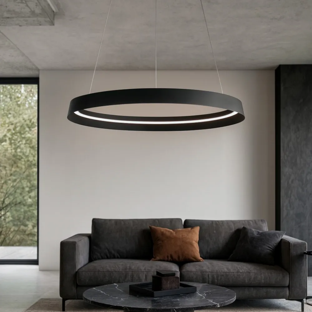 Lampadari Moderni-Selezionato da Mazzolaluce Lampadario moderno cerchio nero 60cm led 52w 2700k 3000k dimmerabile
