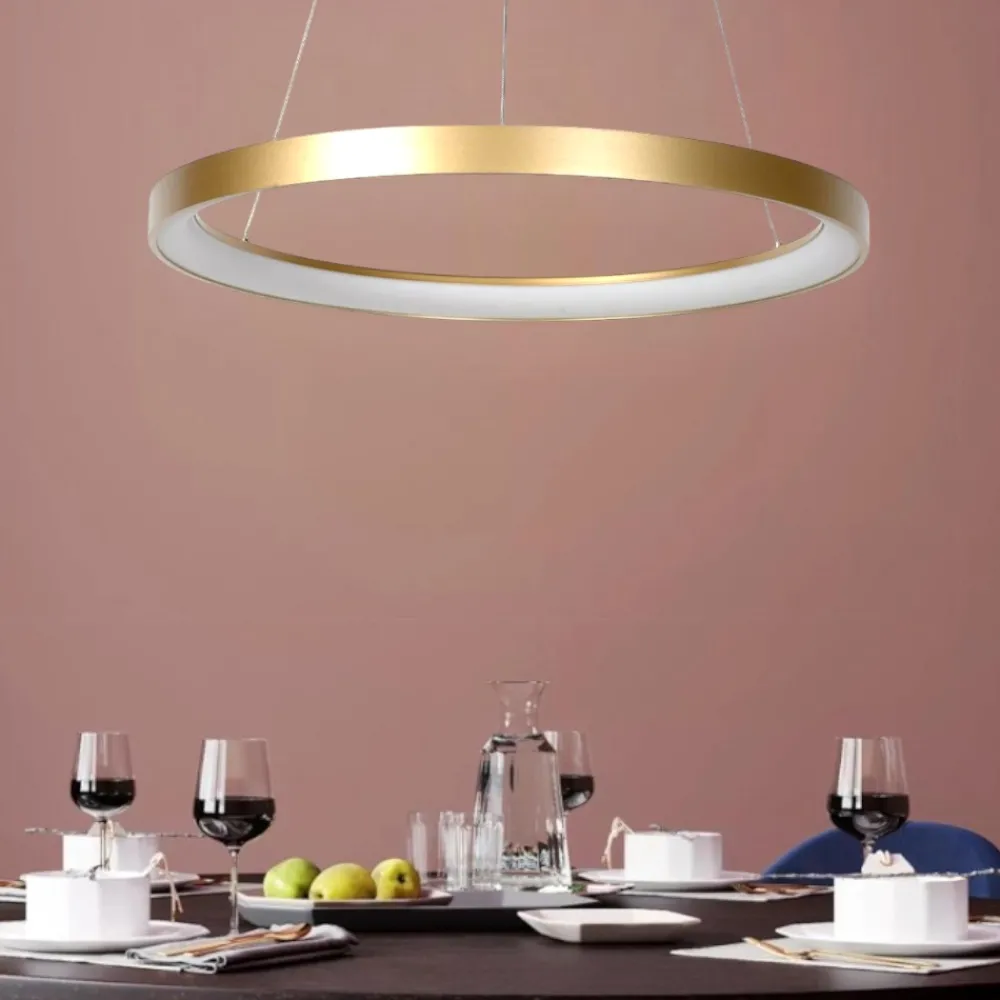 Lampadari Moderni-Selezionato da Mazzolaluce Lampadario moderno cerchio oro led 48w 2700k dimmerabile